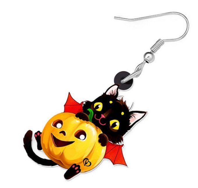 Boucles d'oreilles halloween chat et citrouille.