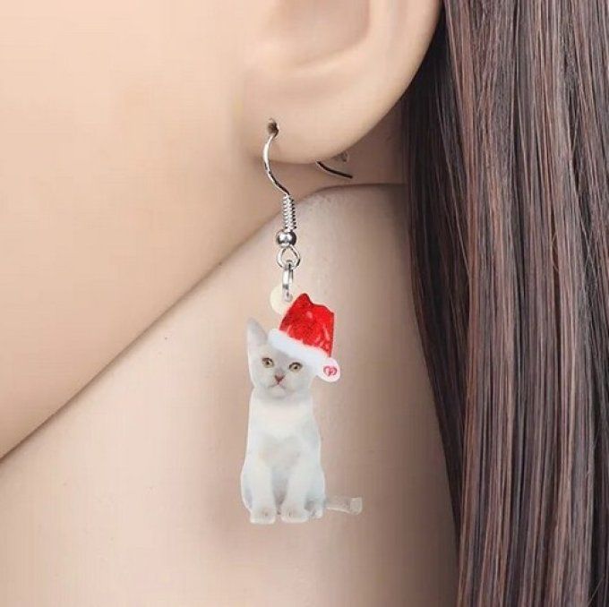 Boucles d'oreille chat banc de noel
