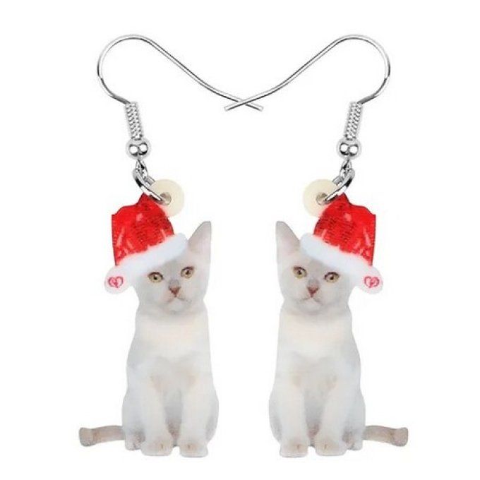Boucles d'oreille chat banc de noel