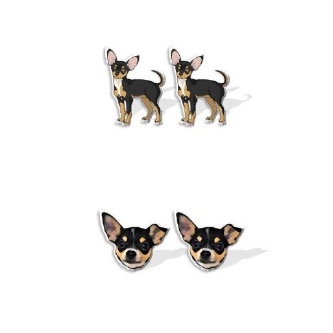 Boucles d'oreilles bouton chien chihuahua.