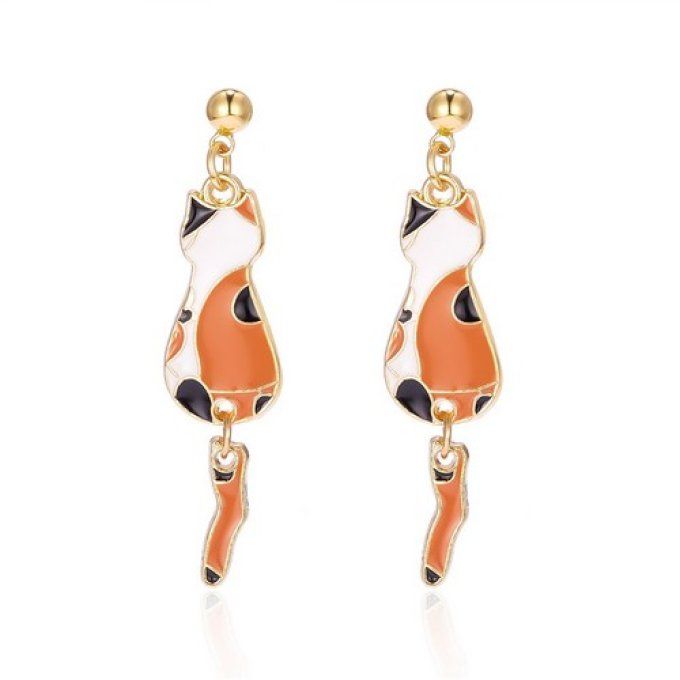 Boucles d'oreille chat émail.