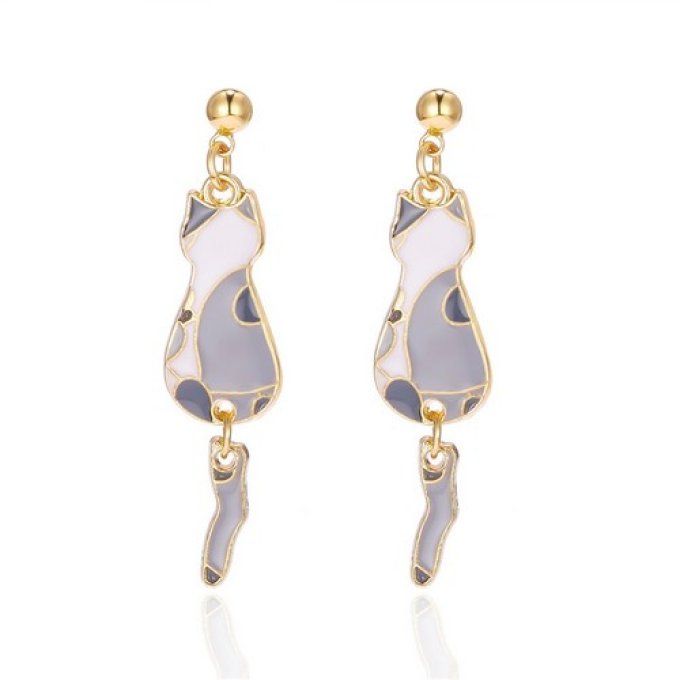 Boucles d'oreille chat émail.