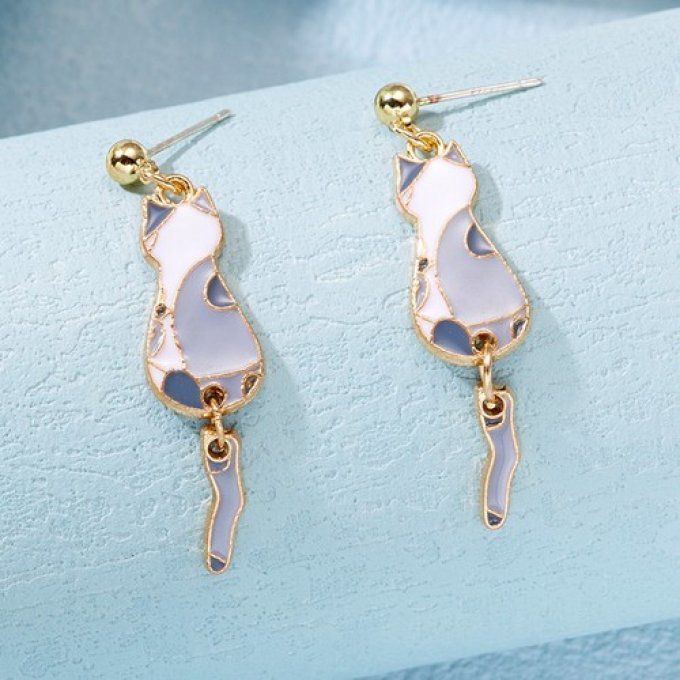 Boucles d'oreille chat émail.