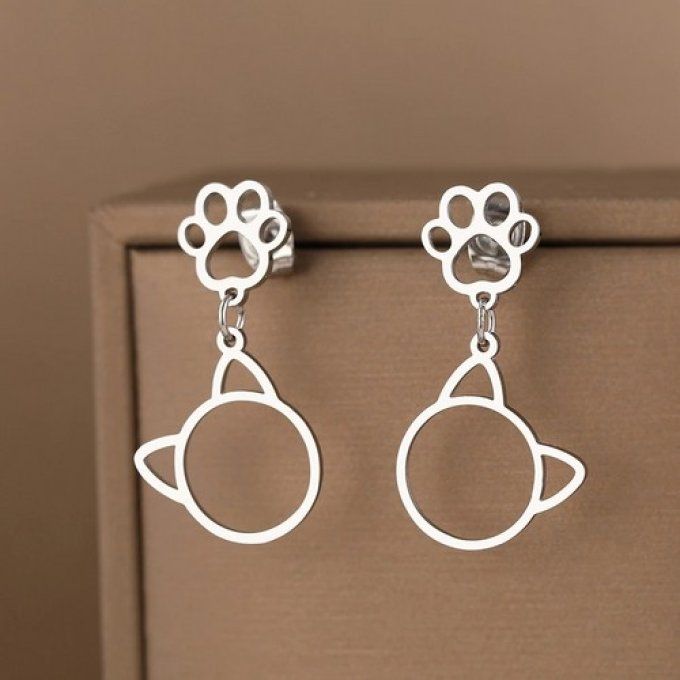 Boucles d'oreilles chat et patte