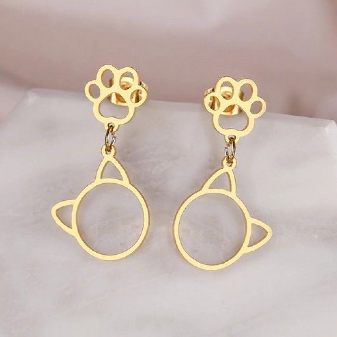 Boucles d'oreilles chat et patte