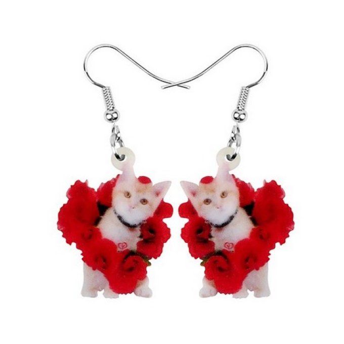 Boucles d'oreille chats spécial saint valentin.