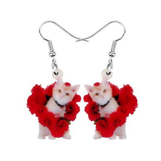 Boucles d'oreilles chats au clair de lune noir argenté blanc love my cat