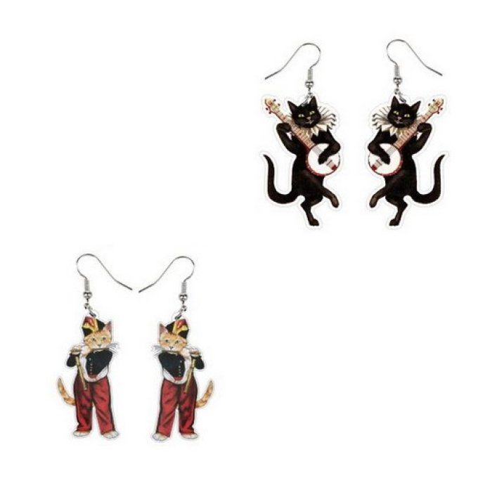 Boucles d'oreilles chats musiciens.