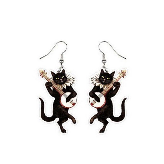 Boucles d'oreilles chats musiciens.