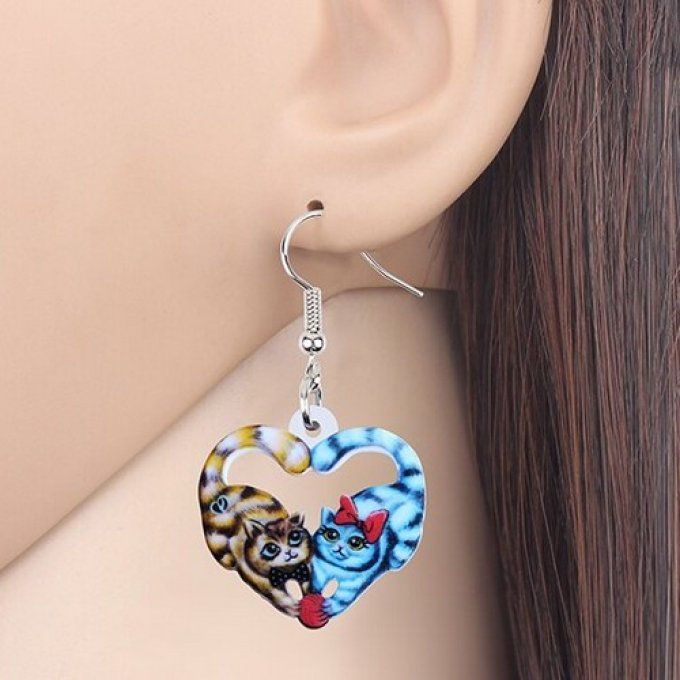 Boucles d'oreille coeur de chats 