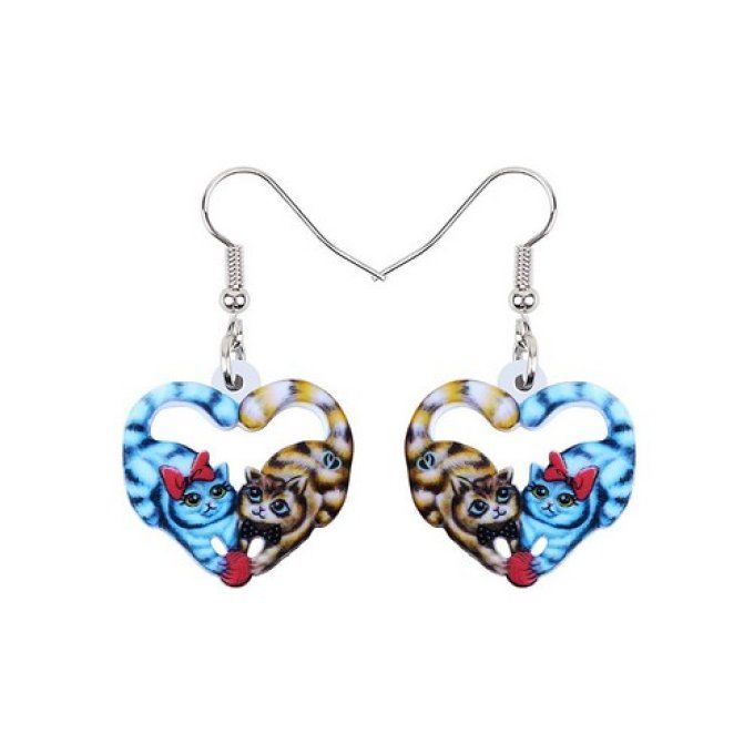Boucles d'oreille coeur de chats 