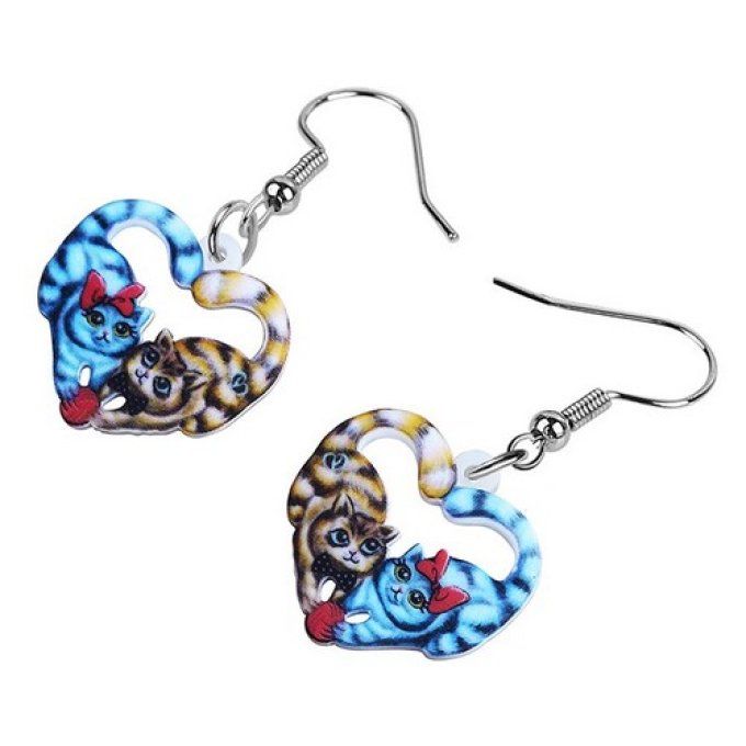 Boucles d'oreille coeur de chats 