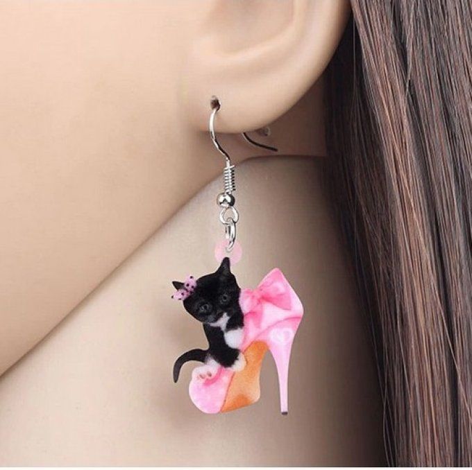Boucles d'oreille le chat à l'escarpin.