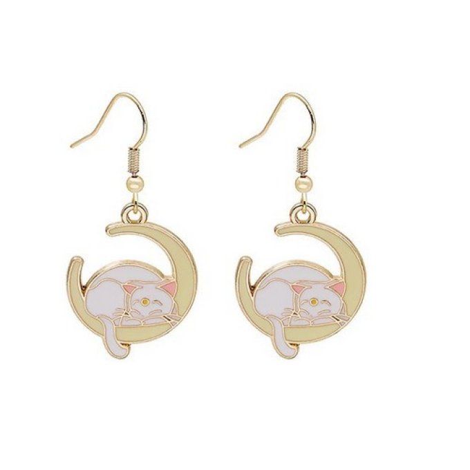 Boucles d'oreille chat endormi dans la lune