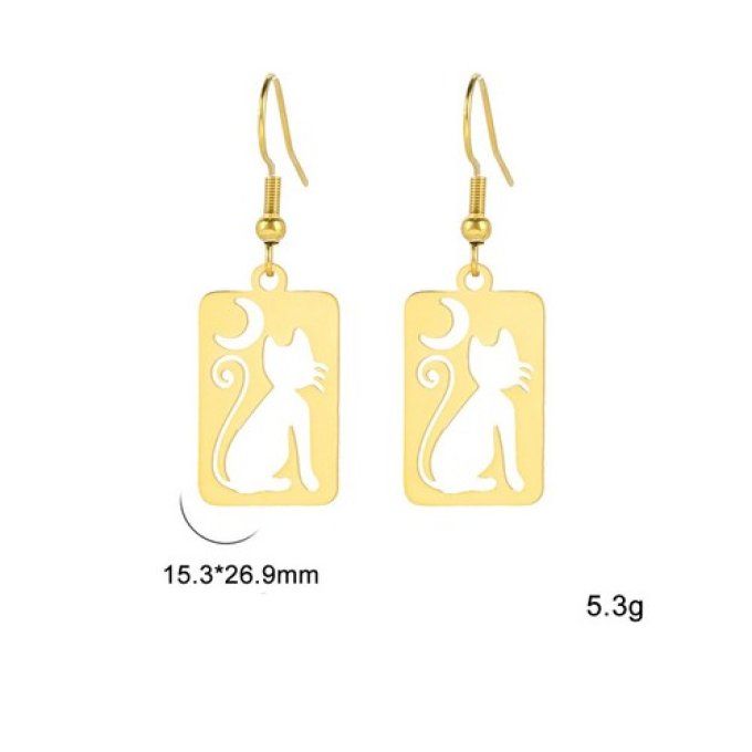 Boucles d'oreille rectangulaire chat et lune.