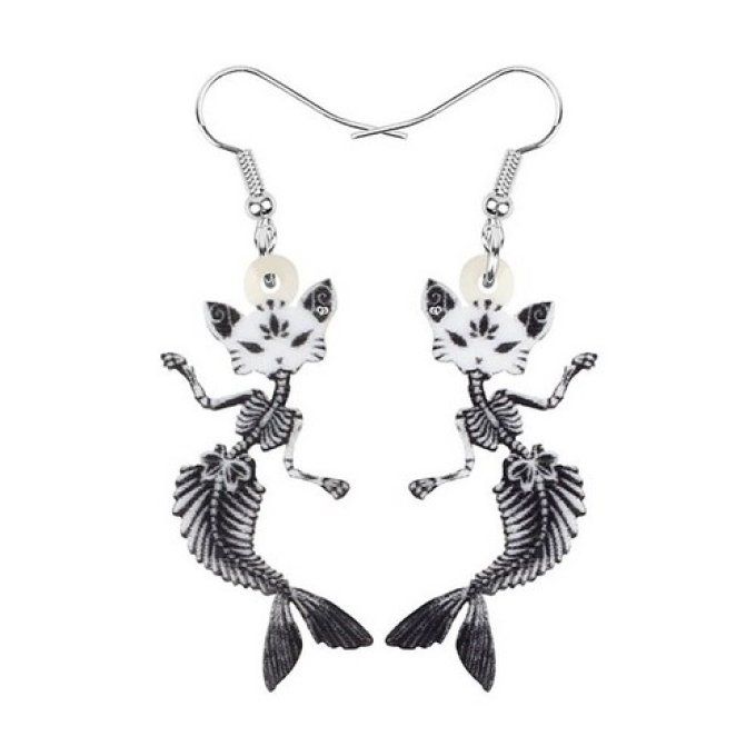 Boucles d'oreille chat poisson arête.