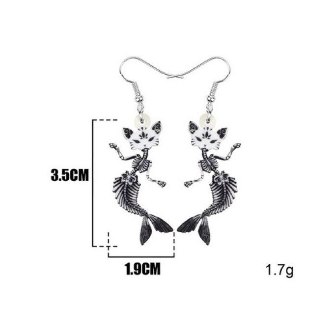 Boucles d'oreille chat poisson arête.