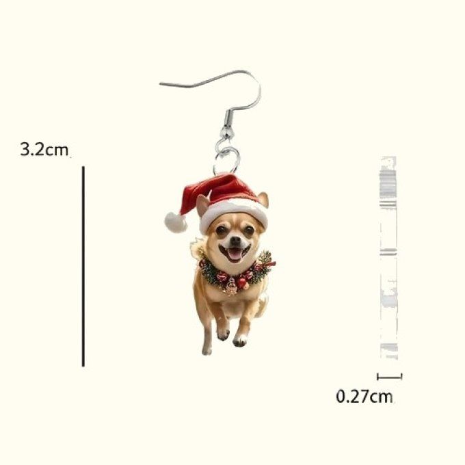Boucles d'oreille chihuahua de noel au bonnet rouge