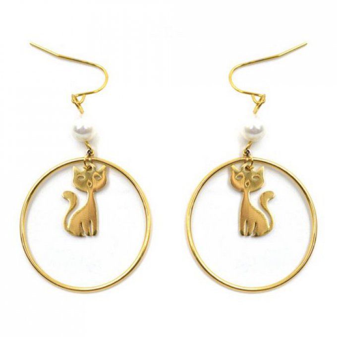 boucle d'oreille  chat dans le cercle