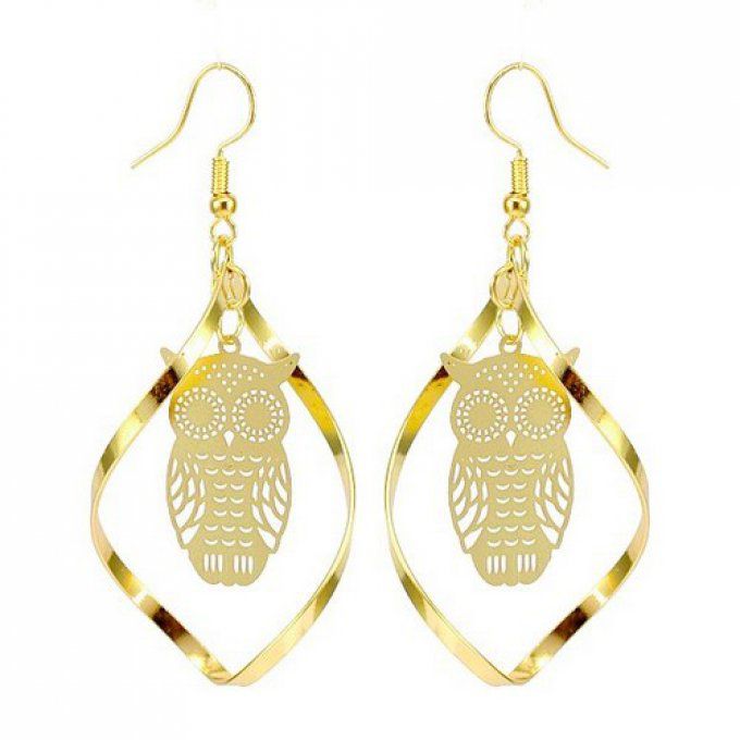 Boucle d'oreille hibou anneau torsadé