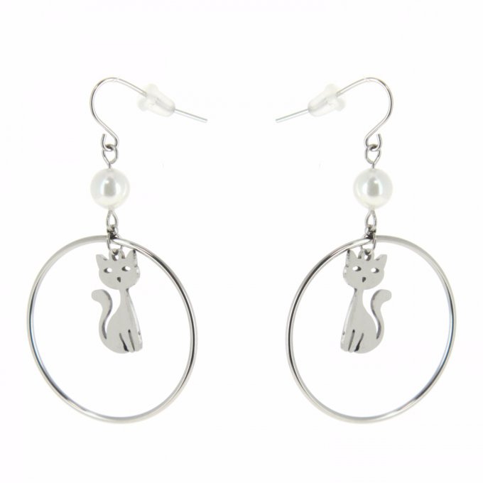 boucle d'oreille  chat dans le cercle