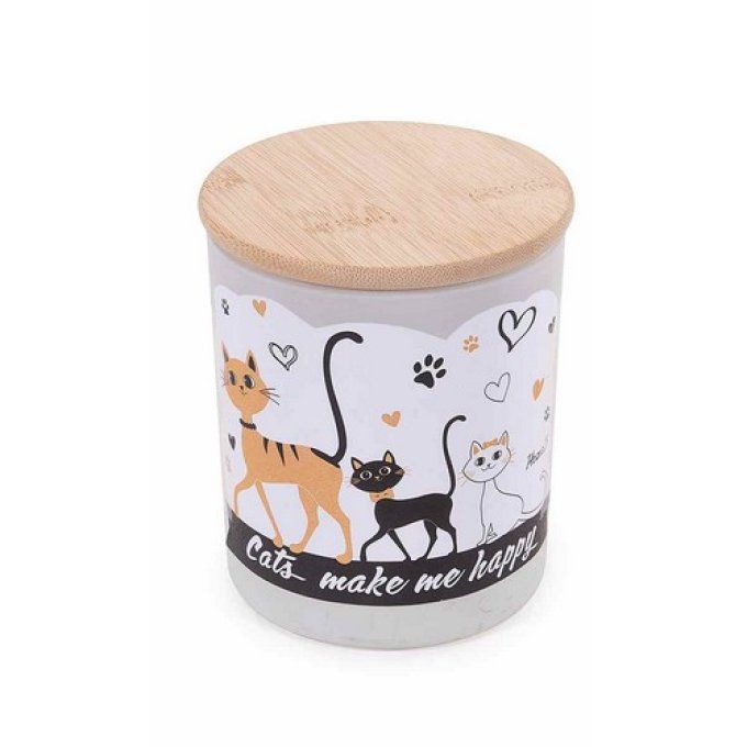 Bougie parfumée avec imprimé chat dans un pot en verre