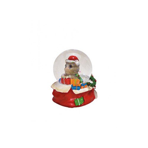 Chat boule à neige avec chapeau de Noël en poly rouge
