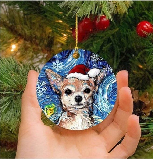 Décoration de noel chien chihuahua peint