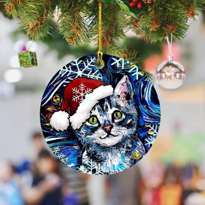 Boule de noël chat peint .