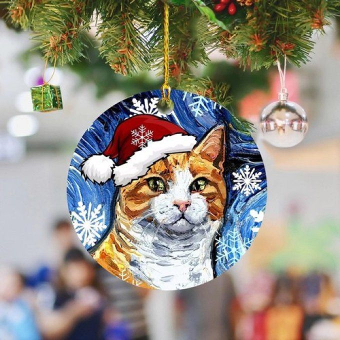 Boule de noël chat peint .