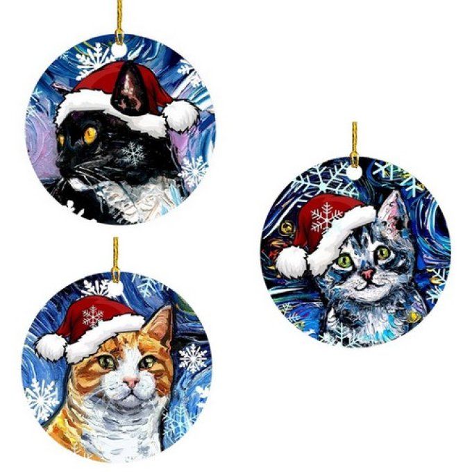 Boule de noël chat peint .