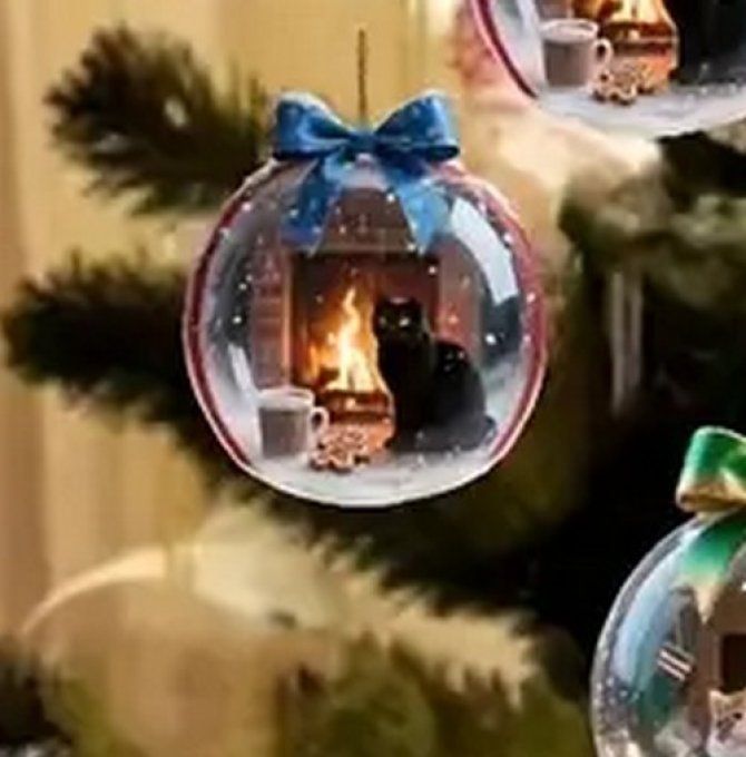 Boule plate de noel rêve de chat.