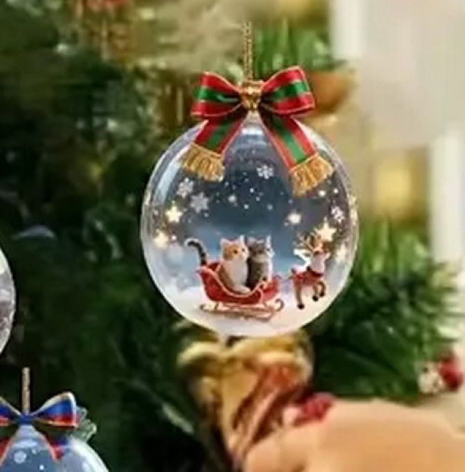 Boule plate de noel rêve de chat.
