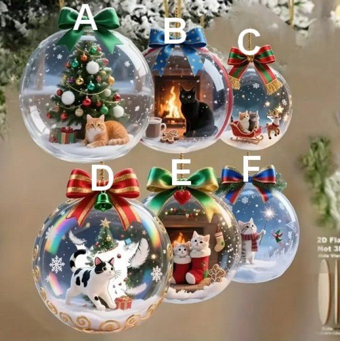 Boule plate de noel rêve de chat.