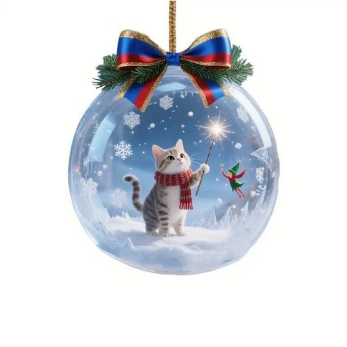 Boule plate de noel rêve de chat.