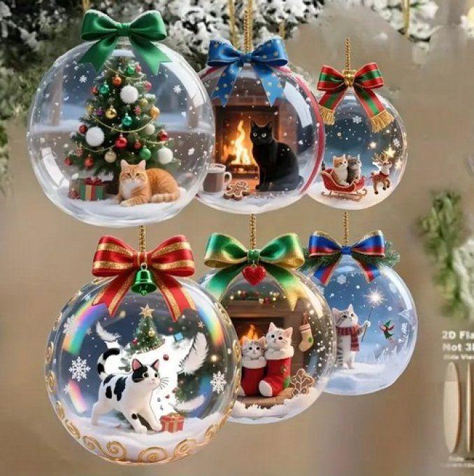 Boule plate de noel rêve de chat.