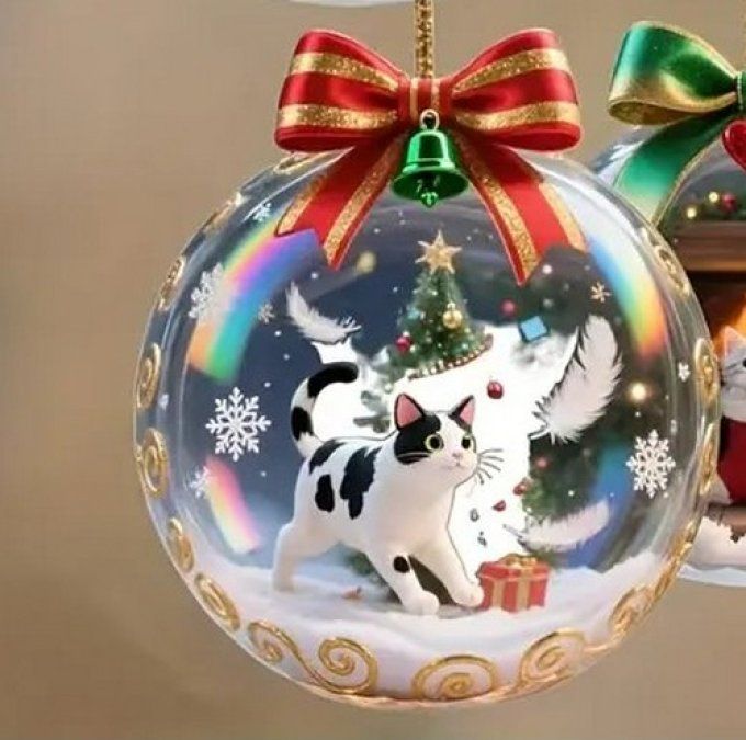 Boule plate de noel rêve de chat.