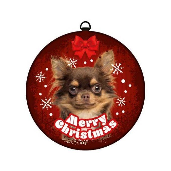 Boule de noël chihuahua chocolat tan à accrocher dans votre sapin.