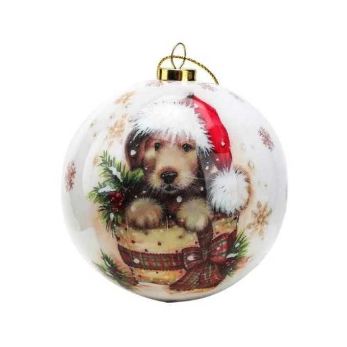 boule de noel avec un adorable chien .