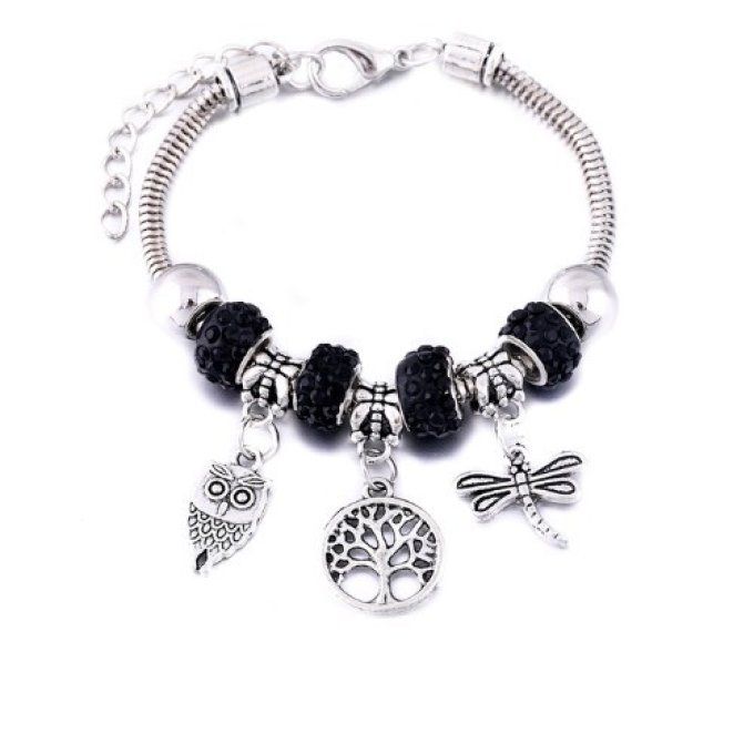 Bracelet hibou , arbre de vie et libellule.