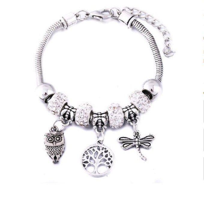 Bracelet hibou , arbre de vie et libellule.