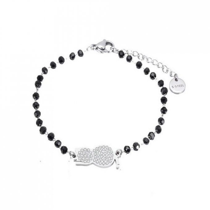 Bracelet chat et perles noires