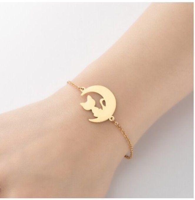 Bracelet chat dans la lune 