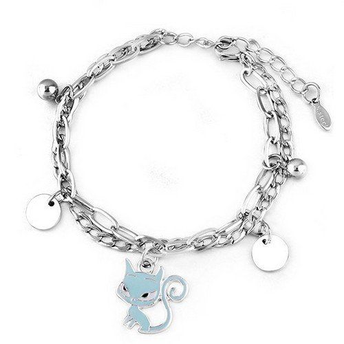 Bracelet métal chat stylisé bleu,rose ou blanc