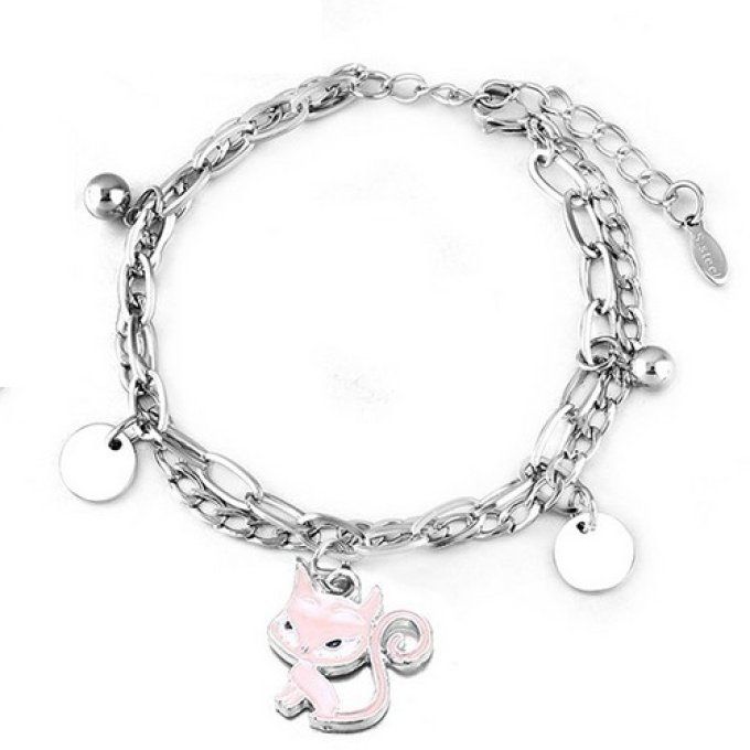 Bracelet métal chat stylisé bleu,rose ou blanc