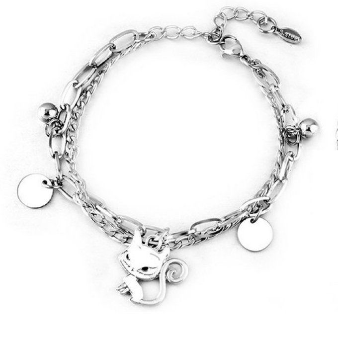 Bracelet métal chat stylisé bleu,rose ou blanc