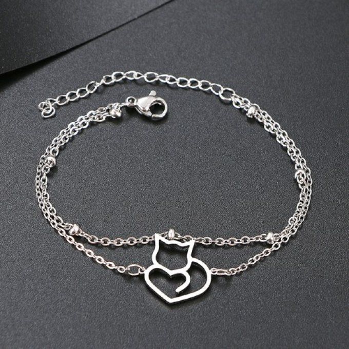 Bracelet silhouette de chat double rang