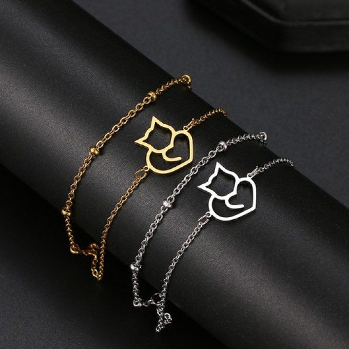 Bracelet silhouette de chat double rang