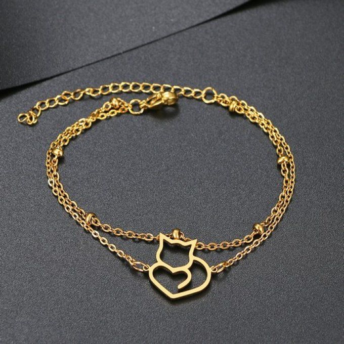 Bracelet silhouette de chat double rang