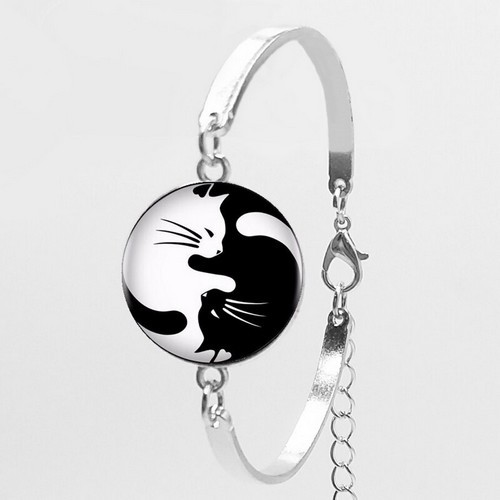 Bracelet chat noir et blanc yin et yang